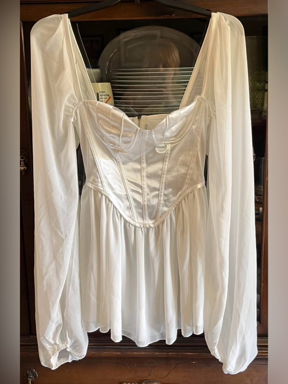 Amazon White Satin Corset Long Sleeve Mini Dress